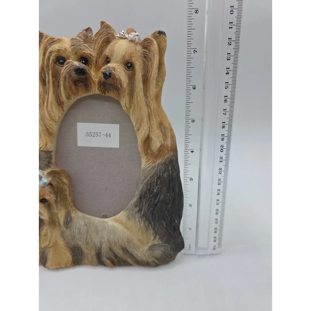 Yorkshire Terrier Trio Photo Frame 3D Adorable Resin Figural Dog Mom Fur Babies